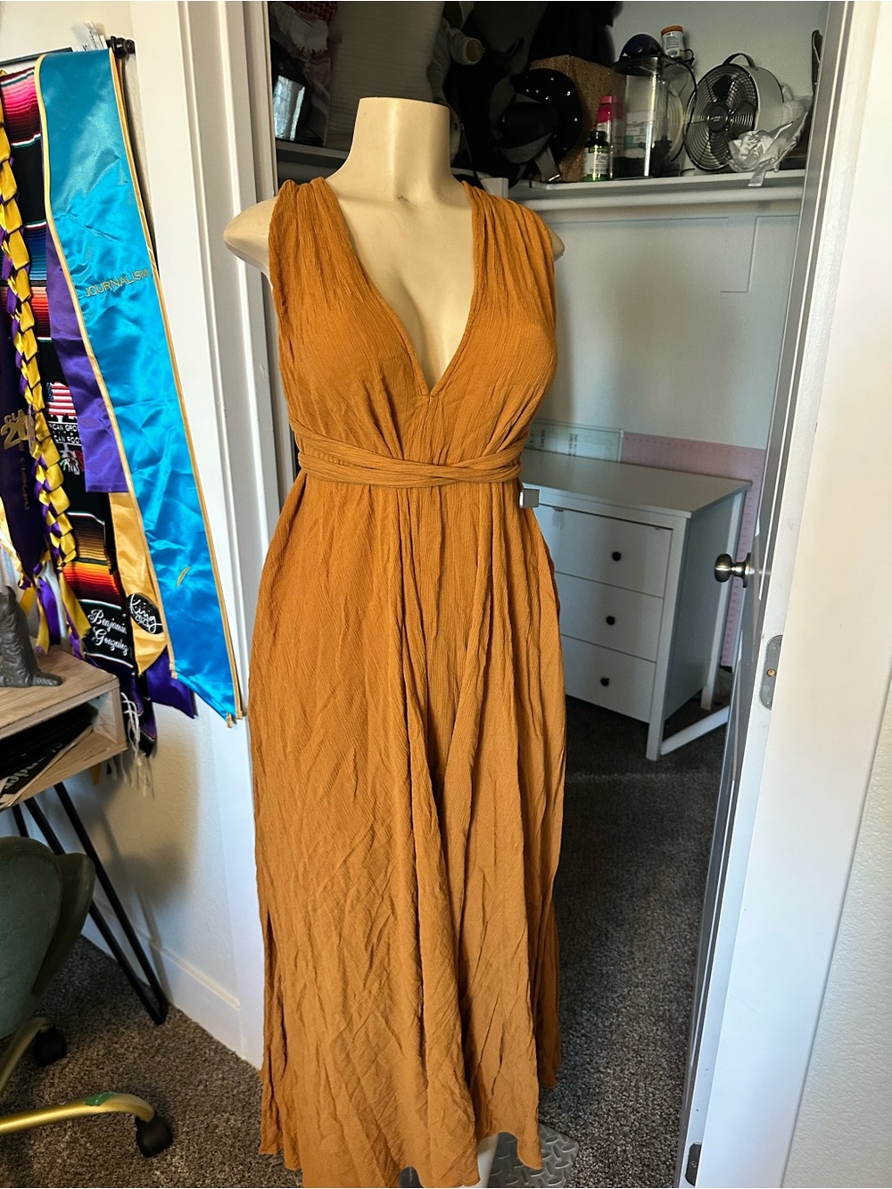 Free People Sleeveless V-Neck Maxi Dress in Mustard